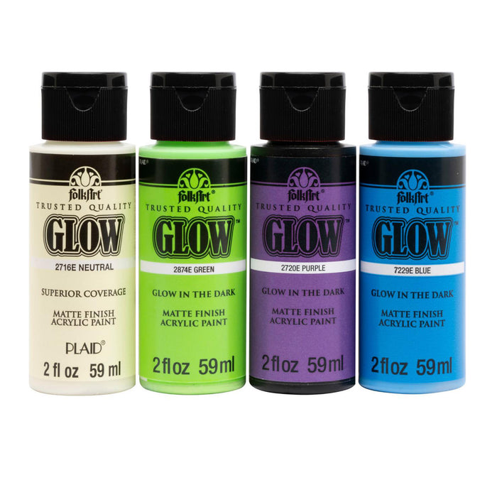 FolkArt FLKPROMOFAGLOW8 Acrylic Paint Set, 2oz., Neon & Glow In The Dark, 8-Piece Set