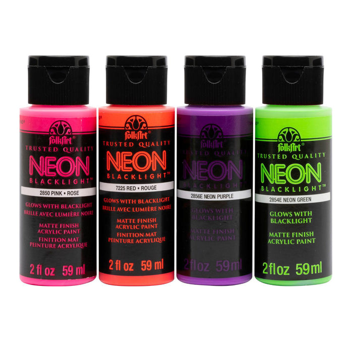 FolkArt FLKPROMOFAGLOW8 Acrylic Paint Set, 2oz., Neon & Glow In The Dark, 8-Piece Set
