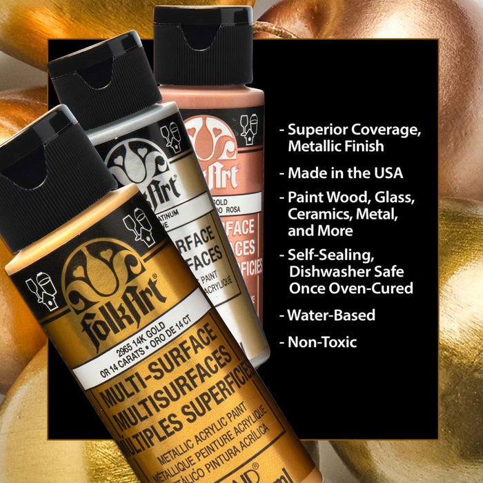 FolkArt FLKPROMOFAMET Multi-Surface Acrylic Paint Set, 2oz., Metallics, 8-Piece Set