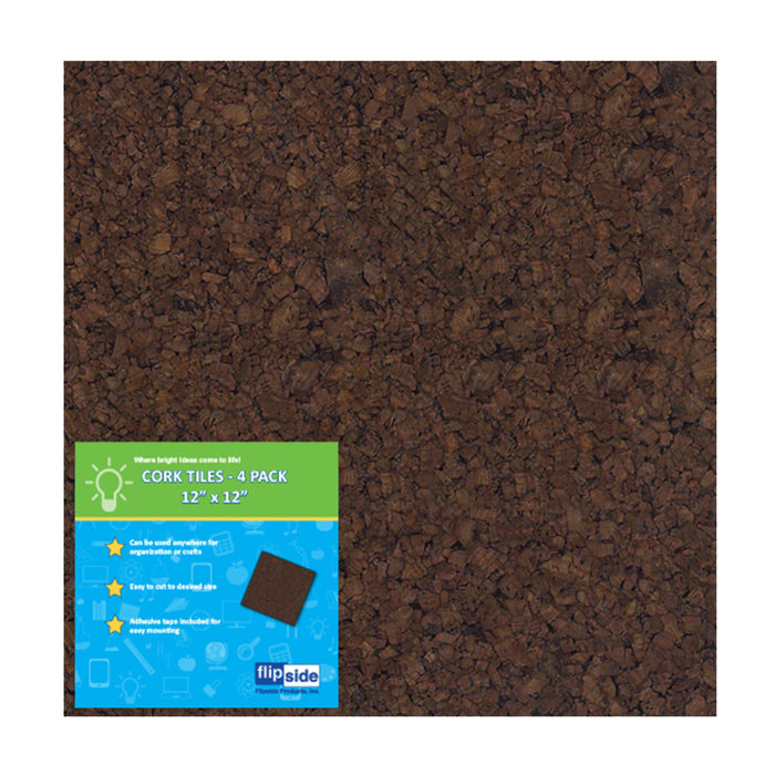 Flipside Products FLP12058 Dark Cork Tiles, 12" x 12", Pack of 4