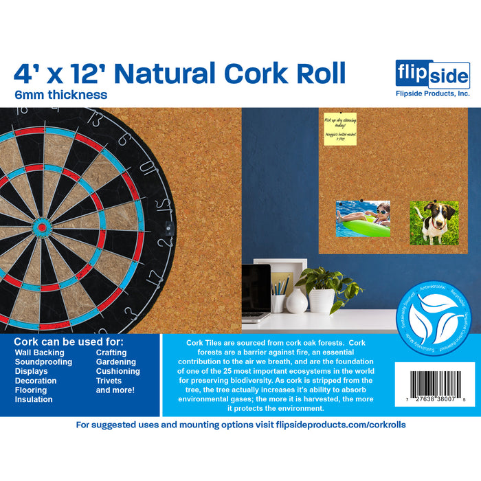 Flipside Products FLP38007 Cork Roll, 4' x 12', 6mm Thick