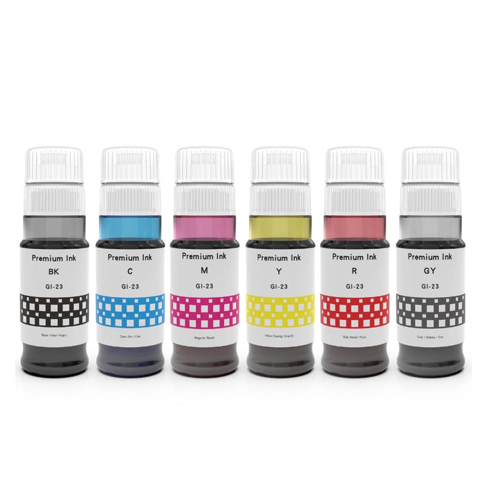 Canon GI-23 Compatible Black, Cyan, Magenta, Yellow, Grey, Red Ink Bottles