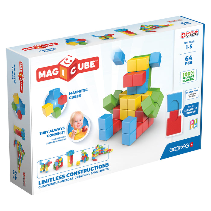 Geomag GMW069 Magicubes Full Color Try Me Recycled, 64 Pieces