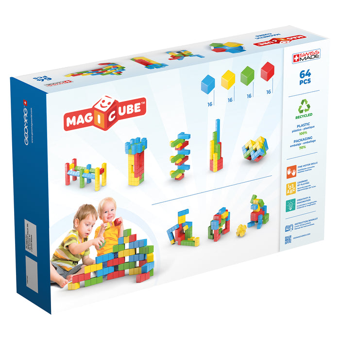 Geomag GMW069 Magicubes Full Color Try Me Recycled, 64 Pieces