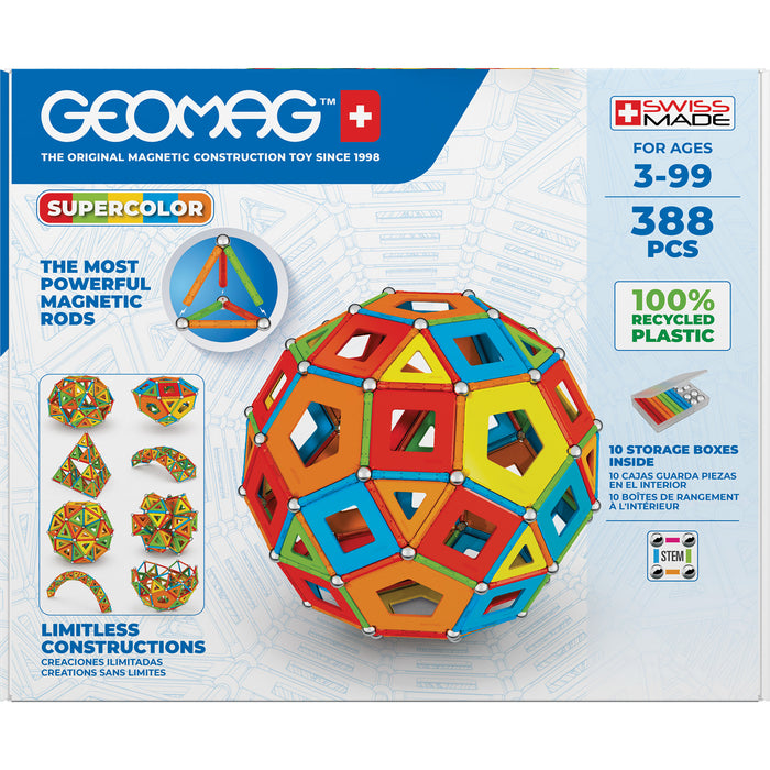 Geomag GMW193 Masterbox Magnetic Building Set, Supercolor Recycled, 388 Pieces