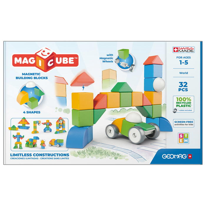 Geomag GMW203 Magicubes Shapes Magnetic Building Blocks Recycled, 32 Pieces