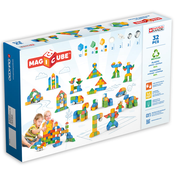 Geomag GMW203 Magicubes Shapes Magnetic Building Blocks Recycled, 32 Pieces