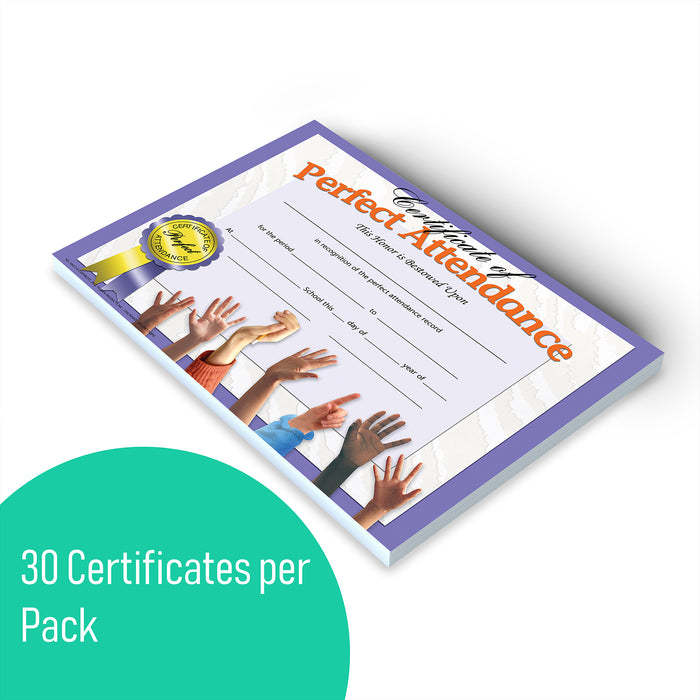Hayes Publishing H-VA613 Certificate of Perfect Attendance, 8.5" x 11", Pack of 30