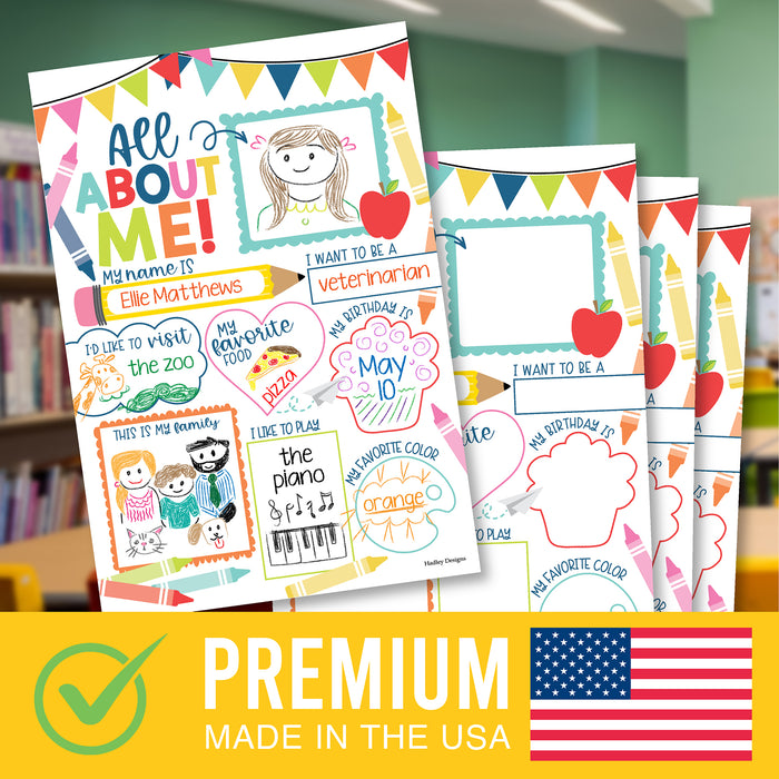 Hadley Designs HDDX004A2D8KJ Colorful Star Student Read All About Me Posters, Set of 20