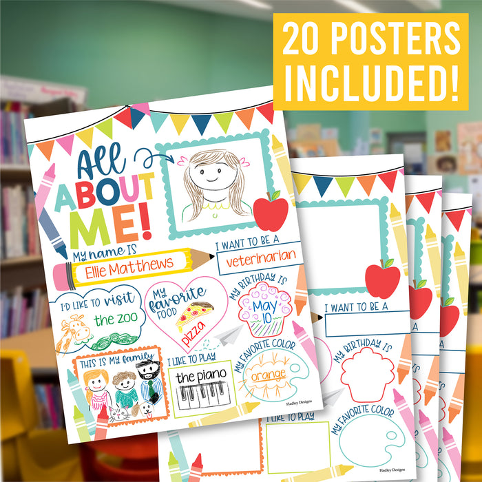 Hadley Designs HDDX004A2D8KJ Colorful Star Student Read All About Me Posters, Set of 20