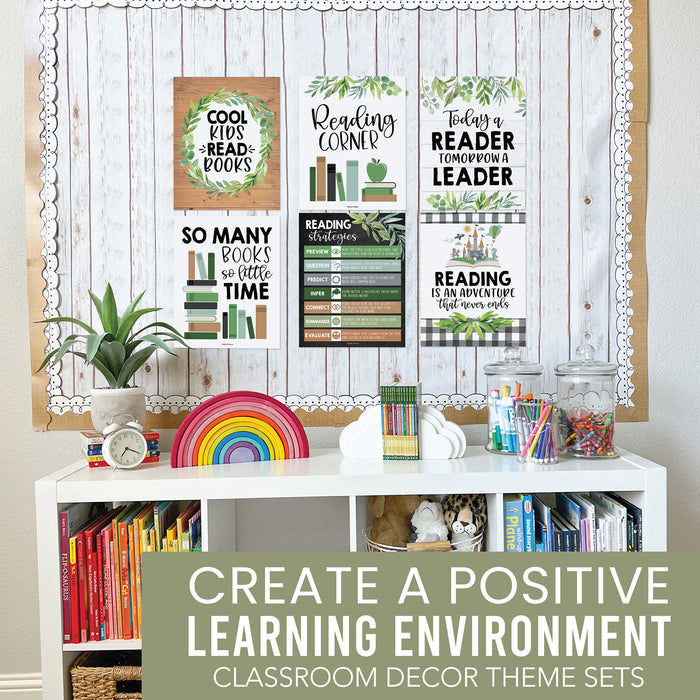 Hadley Designs HDDX004A2EQ5P Farmhouse Greenery Reading Posters For Classroom Library Decor, Set of 6