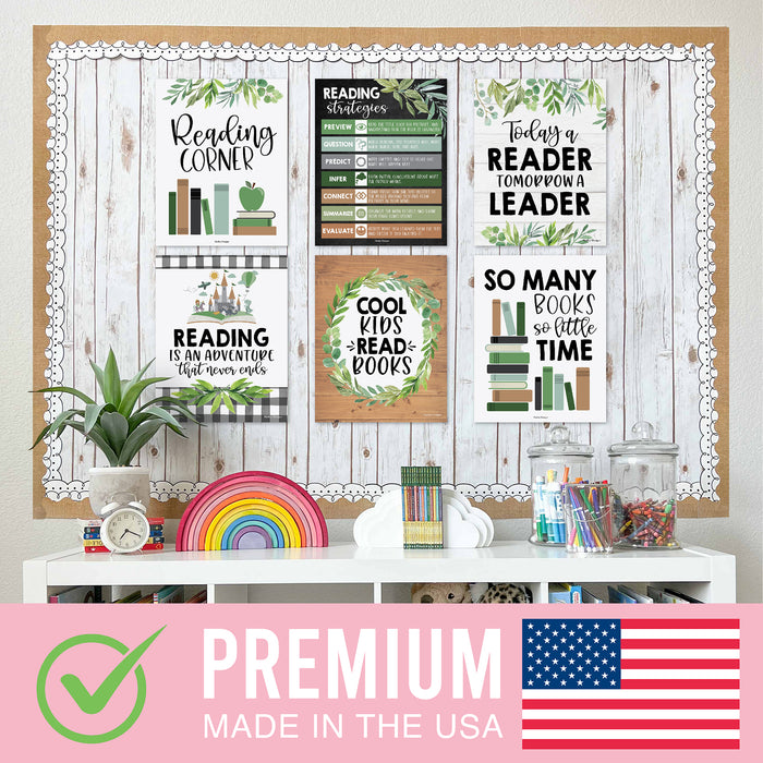 Hadley Designs HDDX004A2EQ5P Farmhouse Greenery Reading Posters For Classroom Library Decor, Set of 6
