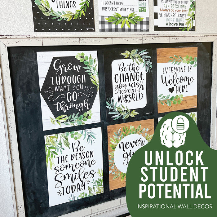 Hadley Designs HDDX004A2EQMD Boho Farmhouse Growth Mindset Classroom Decor Posters, Set of 9