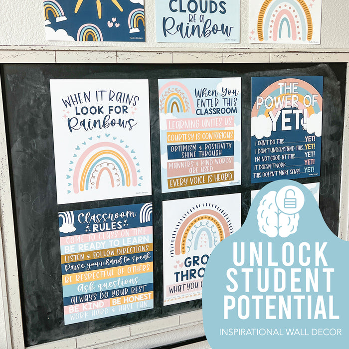 Hadley Designs HDDX004A2JP97 Boho Rainbow Growth Mindset Classroom Decor Posters, Set of 9