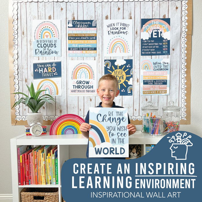 Hadley Designs HDDX004A2JP97 Boho Rainbow Growth Mindset Classroom Decor Posters, Set of 9
