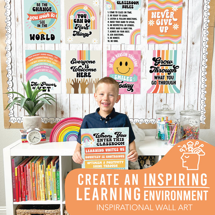 Hadley Designs HDDX004ACAK3H Retro Growth Mindset Classroom Decor Posters, Set of 9
