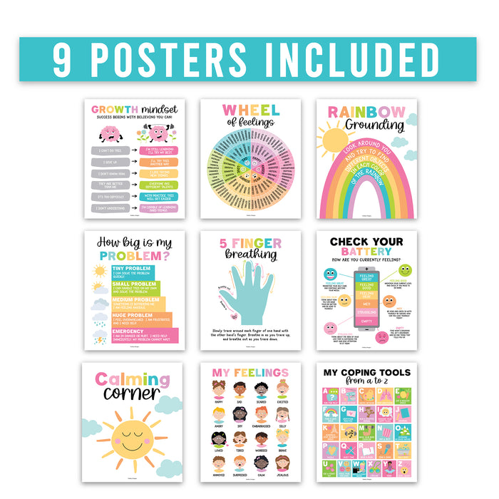 Hadley Designs HDDX004ACWTG3 Colorful Calming Corner and Feelings Chart Posters, Set of 9