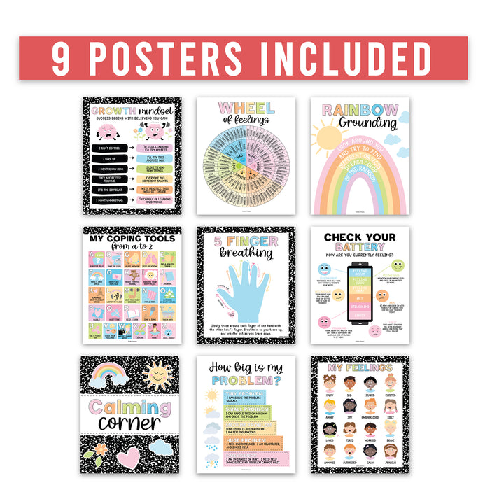 Hadley Designs HDDX004AHGC9D Colorful Dark Calming Corner and Feelings Chart Posters, Set of 9