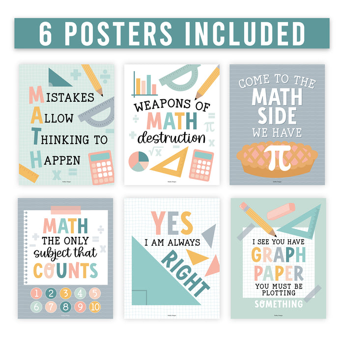 Hadley Designs HDDX004BEB10P Boho Math Bulletin Board Classroom Decor Posters, Set of 6