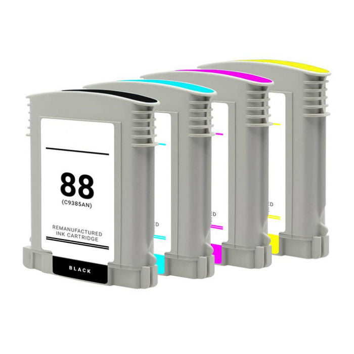 Remanufactured HP 88XL High Capacity Black, Cyan, Magenta, Yellow Inkjet Cartridges