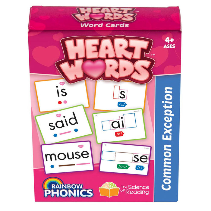 Junior Learning JRLRP107 Rainbow Phonics Heart Word Cards, Common Exception Words