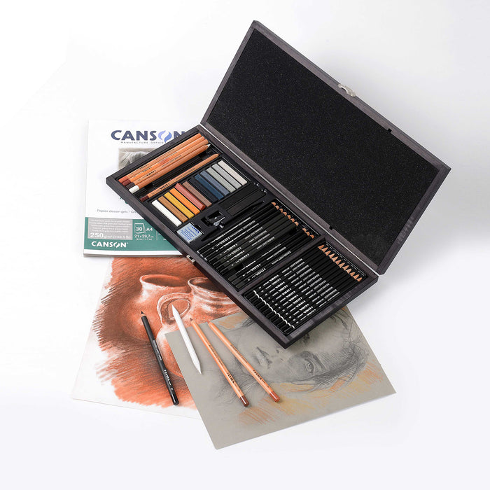 Lyra LYXL2054001 Art Specials Drawing Box Set, Wooden Case, Artist Pencils & Pastels, Assorted Colors, 47 Pieces