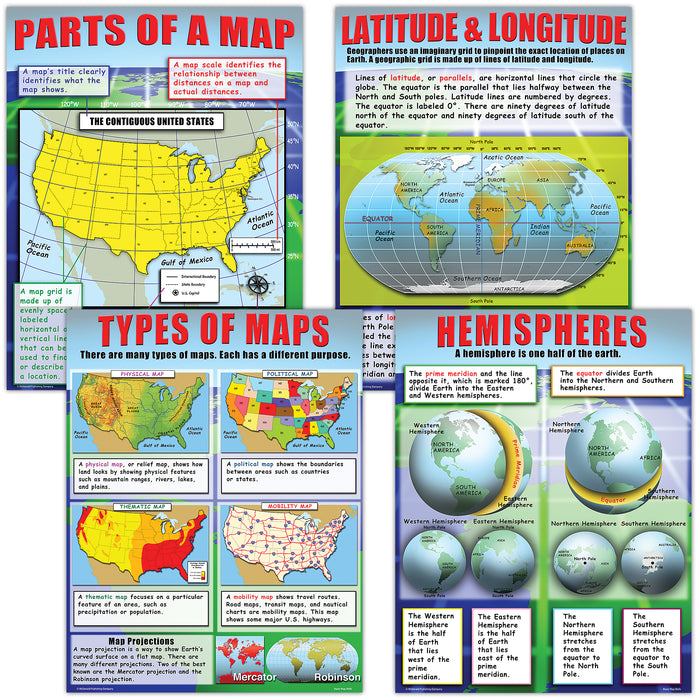 McDonald Publishing MC-P222 Basic Map Skills Posters, Set of 4