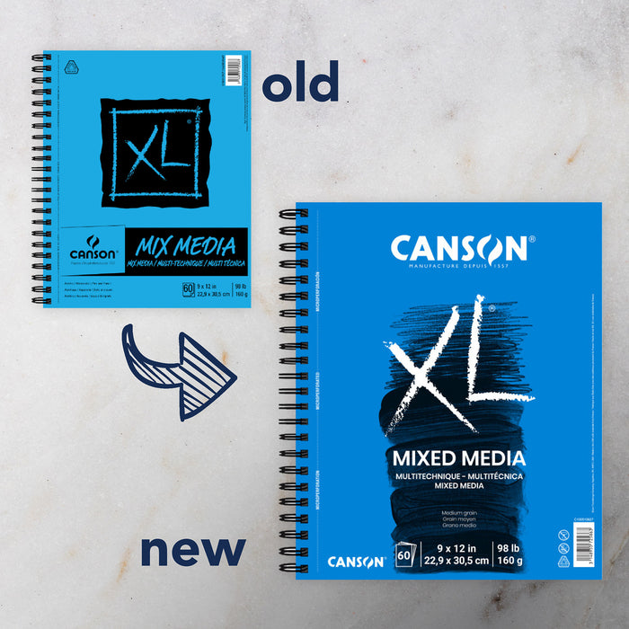 Canson MCXC10051092703 XL Series Mixed Media Pad, Side Wire Binding, 60 Sheet, 9x12 inch, 1 Count