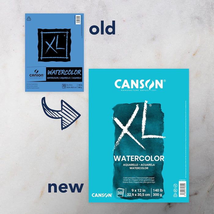Canson MCXC10051094103 XL Series Watercolor Pad, Heavyweight White Paper, Foldover Binding, 30 Sheets, 9x12 inch