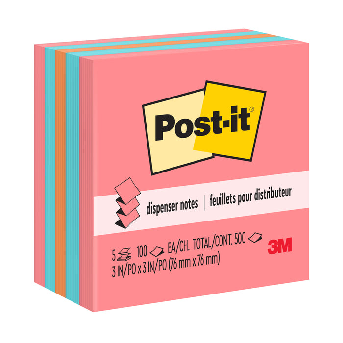 Post-it MMM33015AN Pop-up Notes, 3" x 3", Assorted, 100 Sheets/Pad, 5 Pads