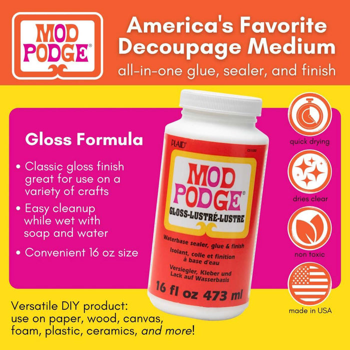 Mod Podge MODCS11202 Decoupage Glue, Gloss, 16oz.