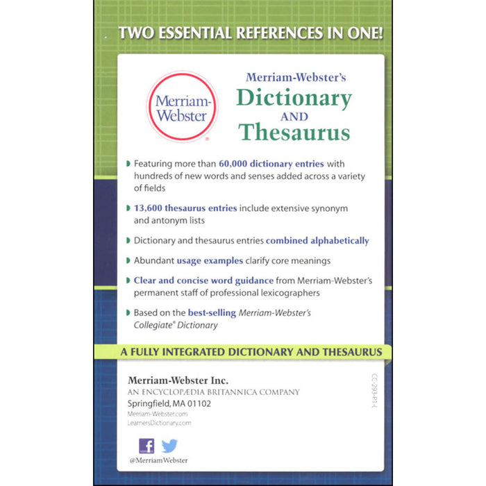 Merriam-Webster MW-2932 Dictionary and Thesaurus, Mass-Market Paperback, 2020 Copyright