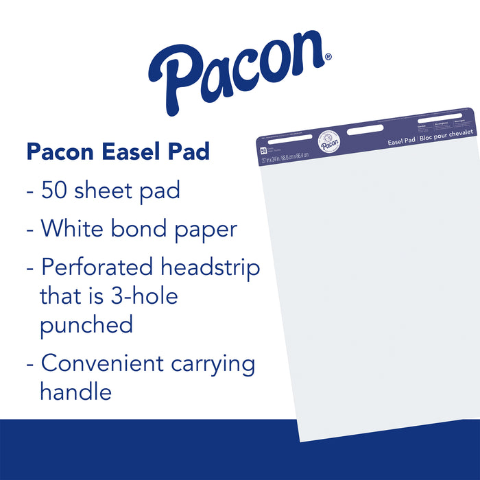 Pacon PAC3385 Easel Pad, Non-Adhesive, White, Unruled 27" x 34", 50 Sheets