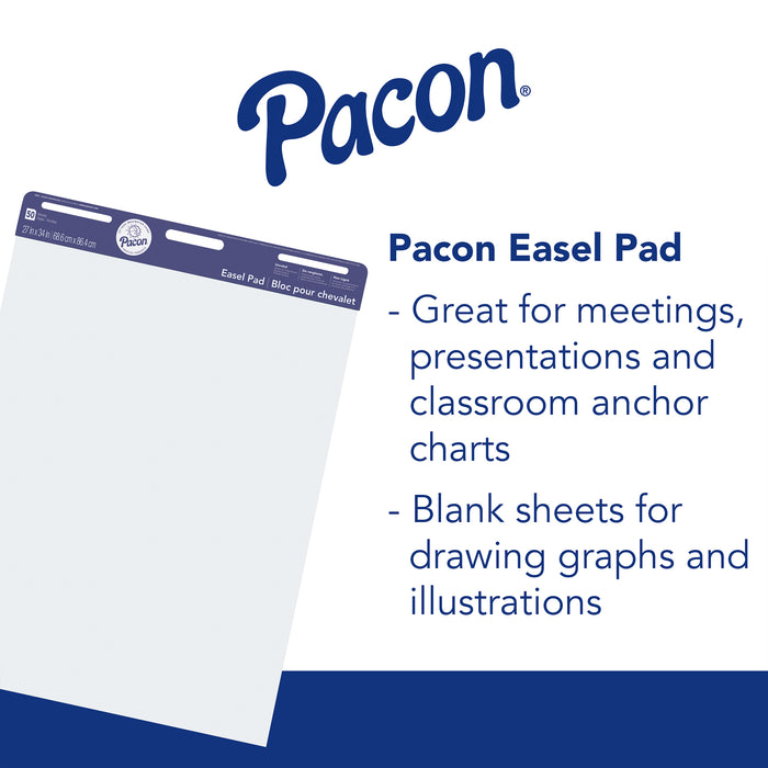 Pacon PAC3385 Easel Pad, Non-Adhesive, White, Unruled 27" x 34", 50 Sheets