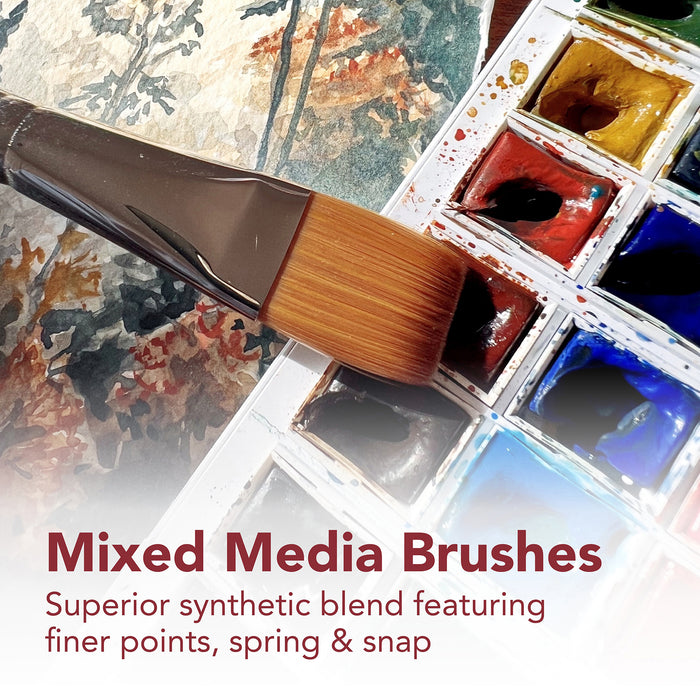 Princeton PBXP3950SET100 Velvetouch Mixed Media Brush Set, Synthetic Bristles, Short Handle Mixed Media Paintbrush, Scarlet, 4 Pieces