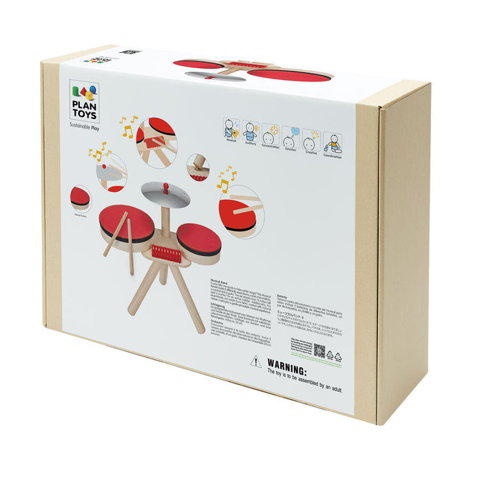 PlanToys PTS6410 Musical Band Wooden Toy Drum Set