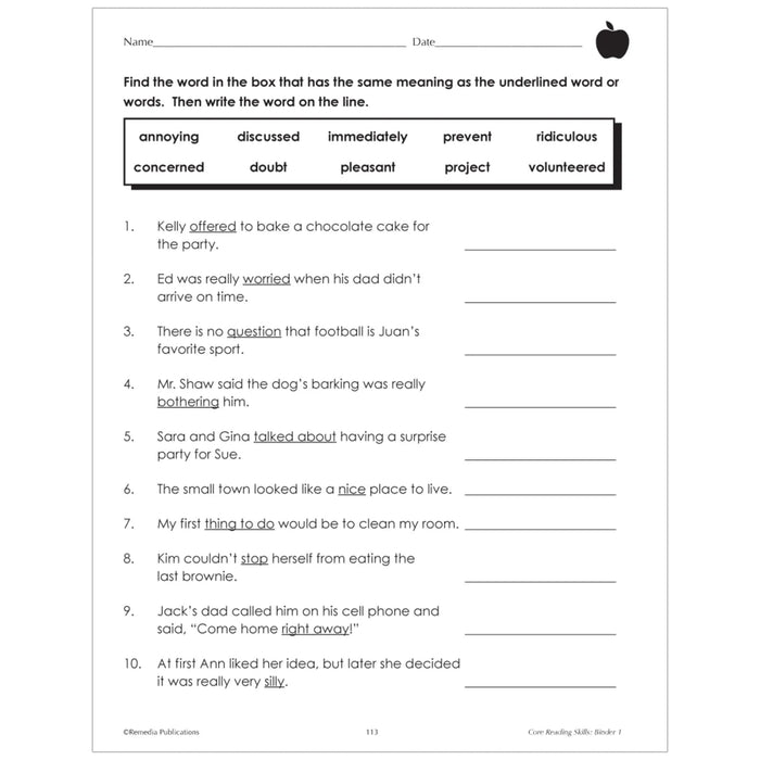Remedia Publications REM2020 Core Reading Skills Program: Binder 1