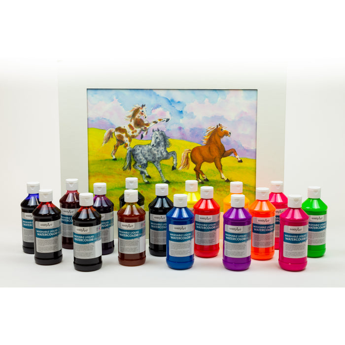 Handy Art RPC882275 Washable Liquid Watercolors, 8oz, 10-Color Basic Kit