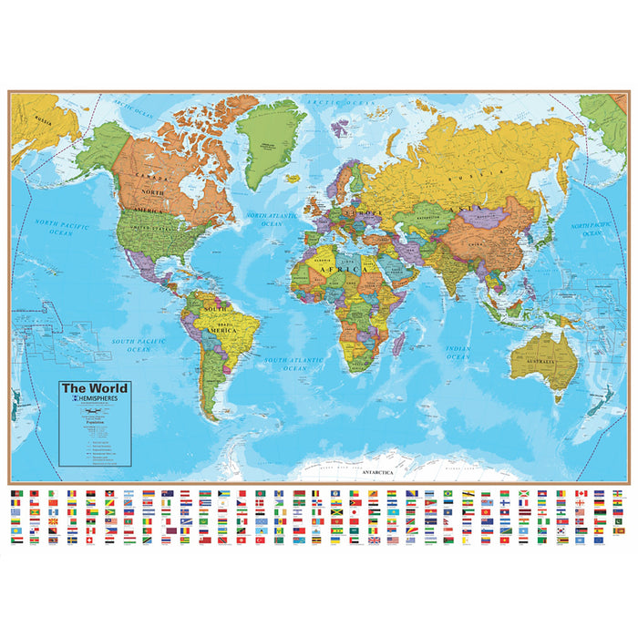 Hemispheres RWPHM01 Blue Ocean Series World Laminated Wall Map, 38" x 51"