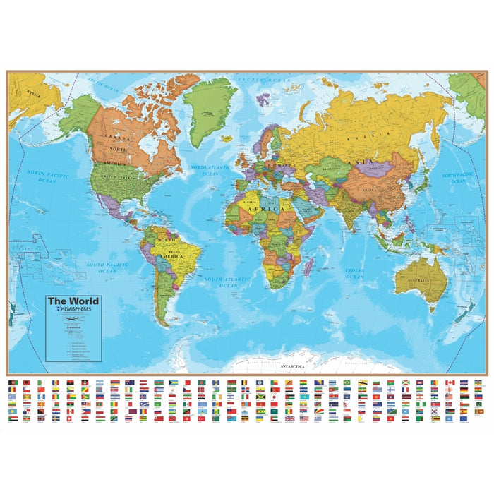 Hemispheres RWPHMB02PK Blue Ocean Series World/USA Laminated Wall Maps, 2-Pack