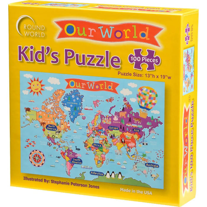 Round World Products RWPKP01 Kid's Jigsaw Puzzle, World, 13" x 19", 100 Pieces