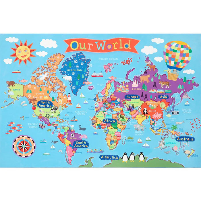 Round World Products RWPKP01 Kid's Jigsaw Puzzle, World, 13" x 19", 100 Pieces