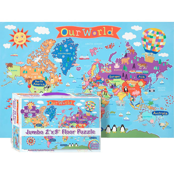 Round World Products RWPKP03 World Floor Puzzle for Kids, 24"H x 36"L, 48 Pieces