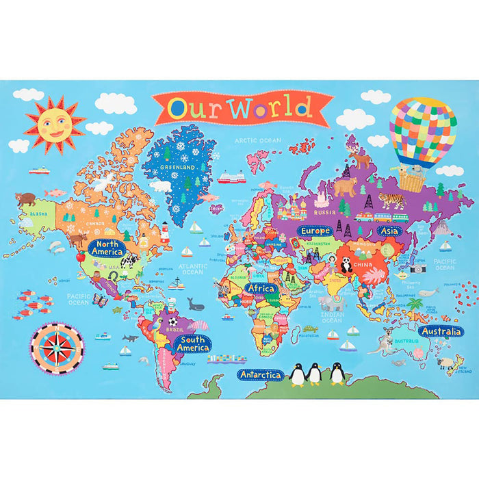 Round World Products RWPKP03 World Floor Puzzle for Kids, 24"H x 36"L, 48 Pieces