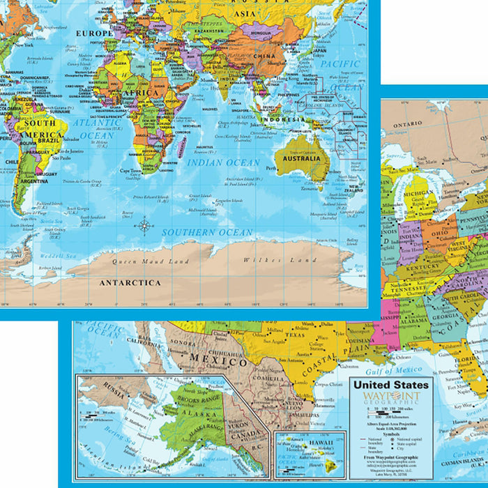 Waypoint Geographic RWPNB02 World/USA Laminated Notebook Maps, 12 Count