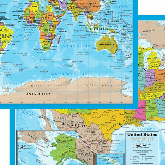 Waypoint Geographic RWPNB03 World/USA Laminated Notebook Maps, 32 Count