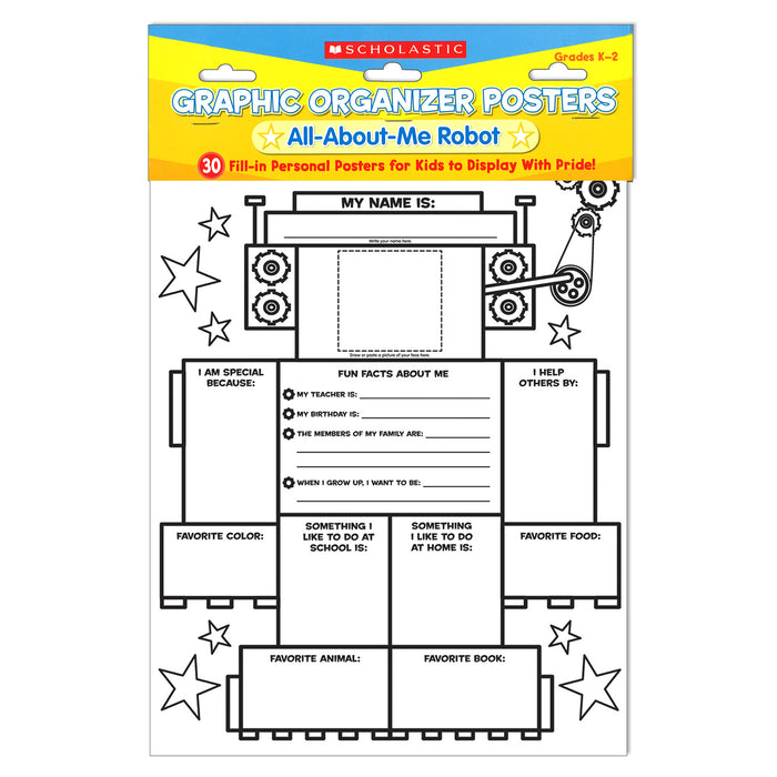 Scholastic Teaching Solutions SC-054501462X Graphic Organizer Poster, All-About-Me Robot, Grades K-2
