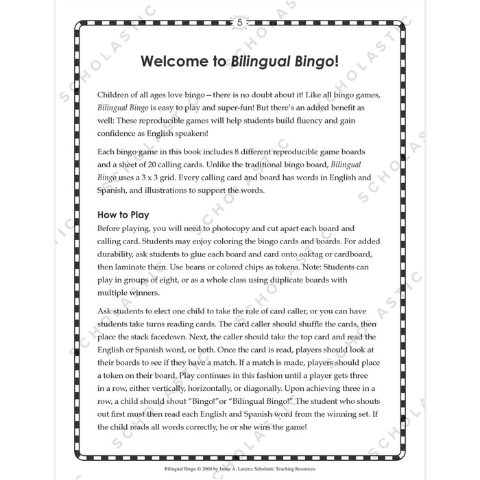 Scholastic Teaching Solutions SC-9780439700672 Bilingual Bingo