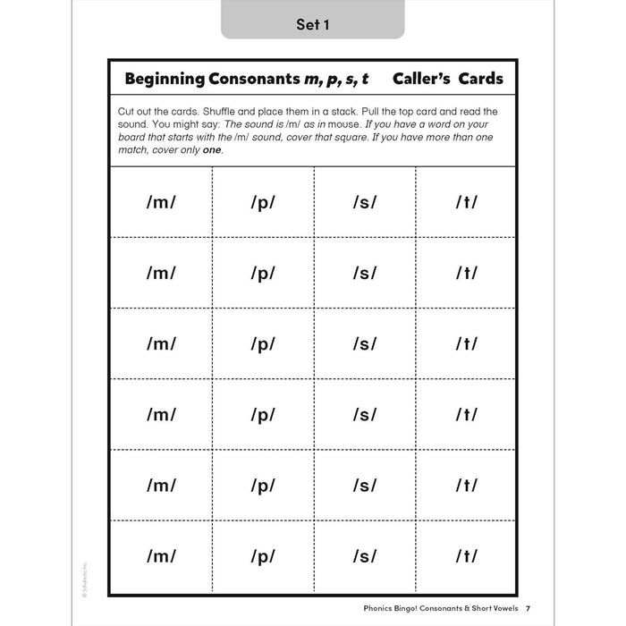 Scholastic Teaching Solutions SC-9781546106487 Phonics Bingo: Consonants & Short Vowels Activity Book