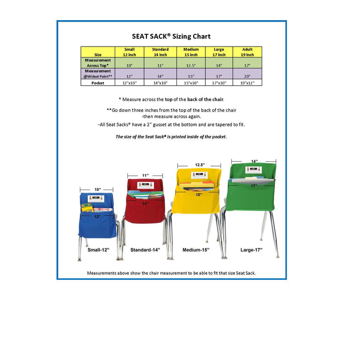 Seat Sack SSK00117BL Large Chair Pocket Classroom Storage Organizer - 17 inch, Blue